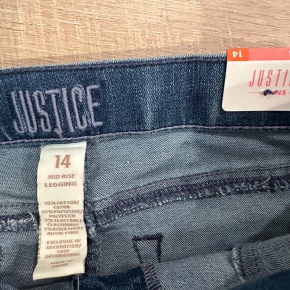 JUSTICE GIRLS PULL ON RHINESTONE DENIM LEGGINGS NEW SIZE 14 MID RISE - Picture 4 of 10